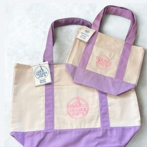 NWT-Lavender  Trader Joe's Tote Canvas Tote Bag - Set Large & Small
